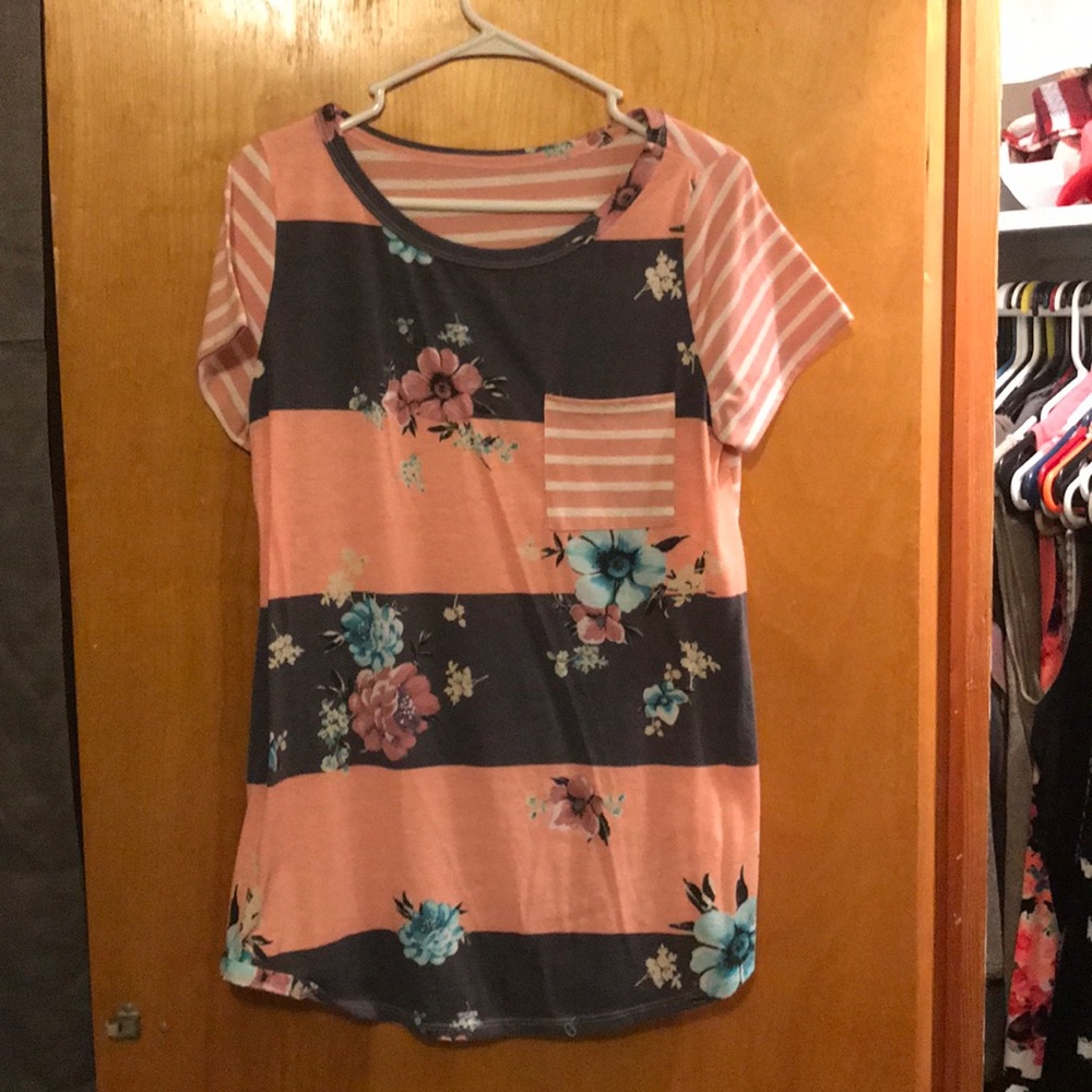 Pink floral/striped dress casual shirt.
